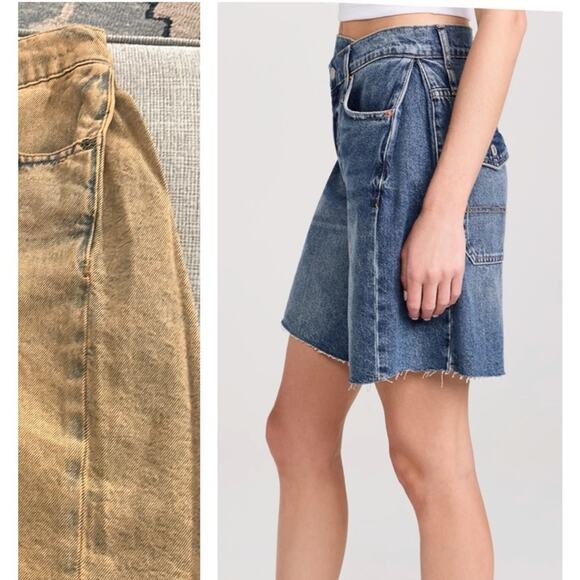 NWT Free People Boomerang hi rise long sandblast worn look denim shorts - Picture 2 of 13